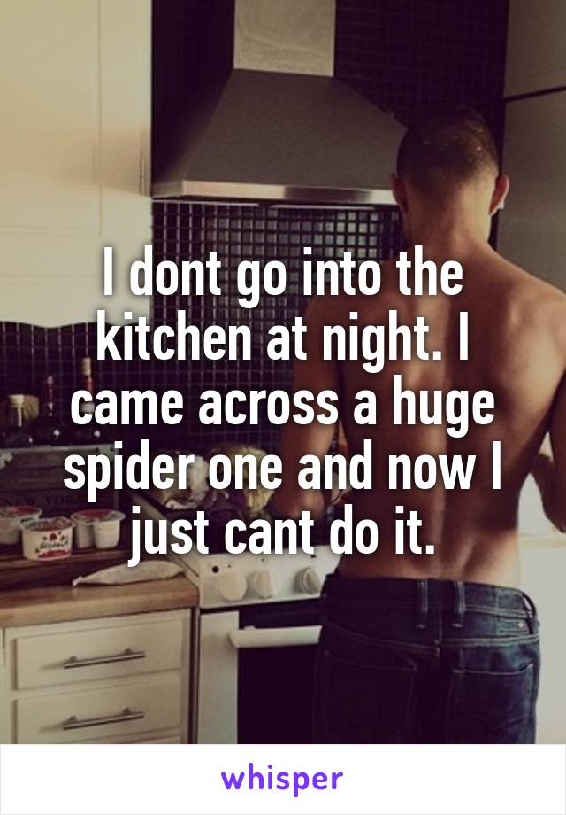 I dont go into the kitchen at night. I came across a huge spider one and now I just cant do it.