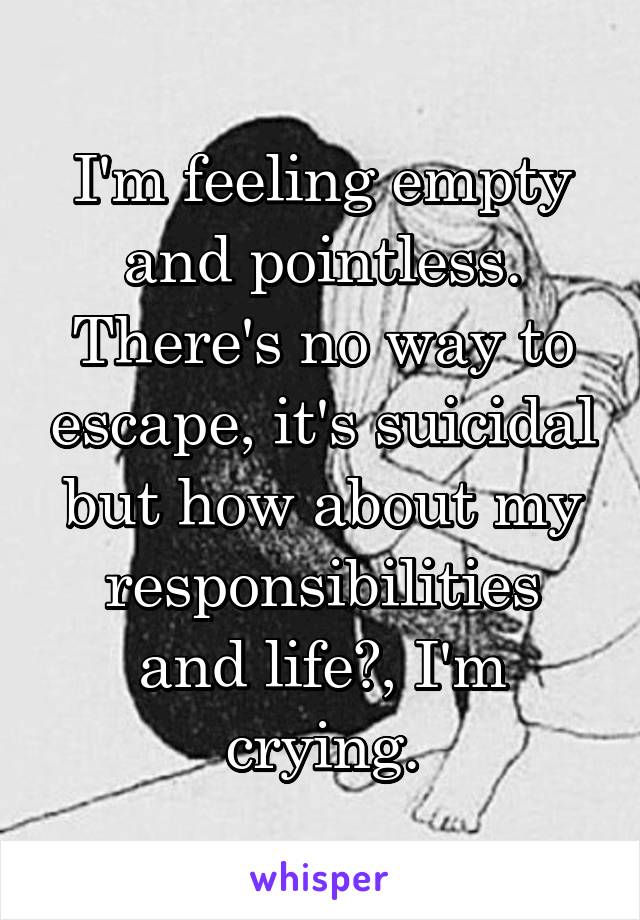 I'm feeling empty and pointless. There's no way to escape, it's suicidal but how about my responsibilities and life?, I'm crying.