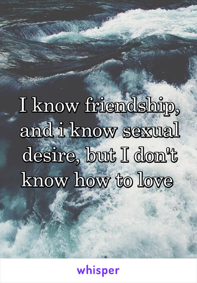 I know friendship, and i know sexual desire, but I don't know how to love 