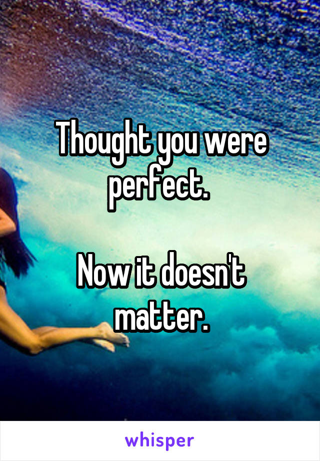 Thought you were perfect. 

Now it doesn't matter.