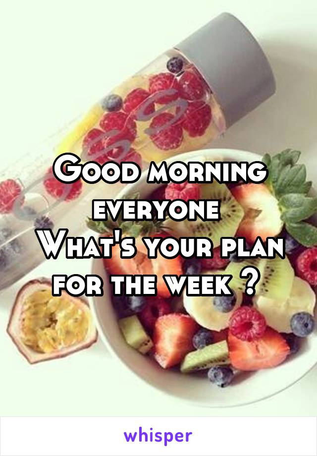 Good morning everyone 
What's your plan for the week ? 