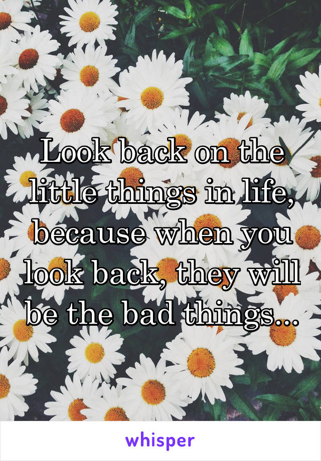 Look back on the little things in life, because when you look back, they will be the bad things...