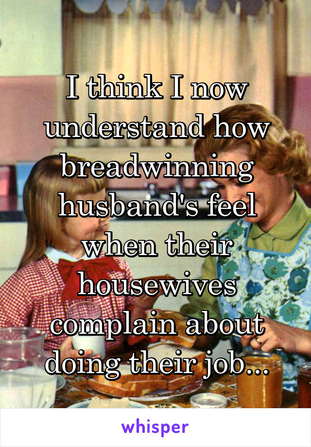 I think I now understand how breadwinning husband's feel when their housewives complain about doing their job...