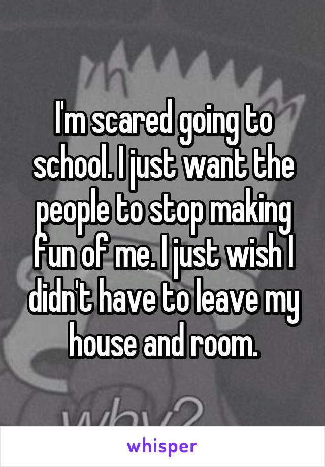 I'm scared going to school. I just want the people to stop making fun of me. I just wish I didn't have to leave my house and room.