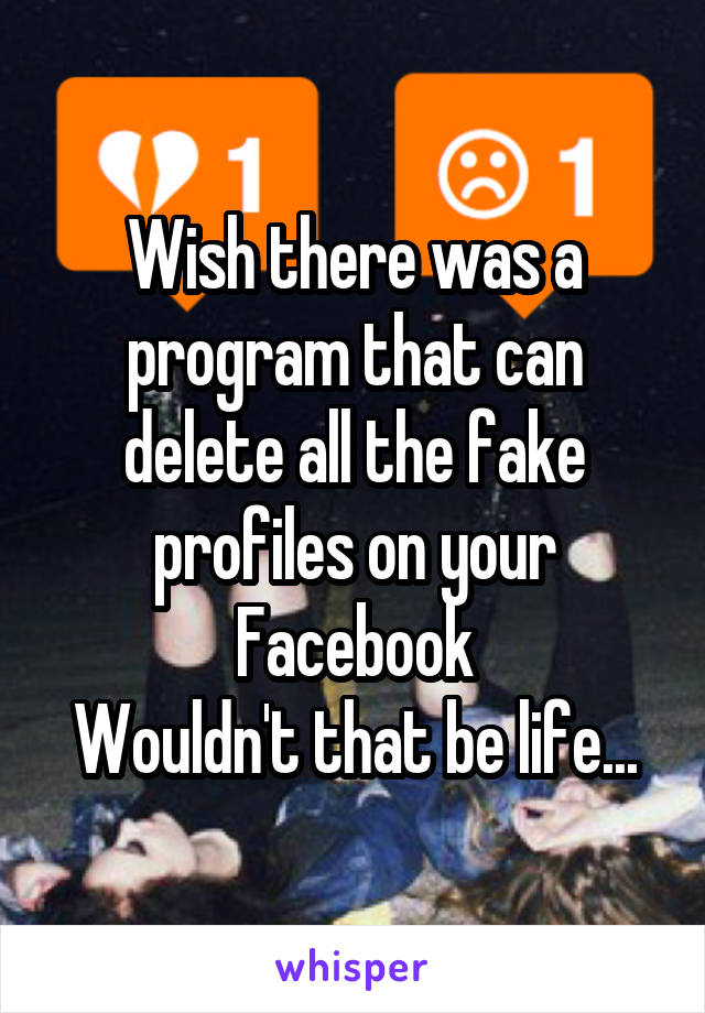 Wish there was a program that can delete all the fake profiles on your Facebook
Wouldn't that be life...