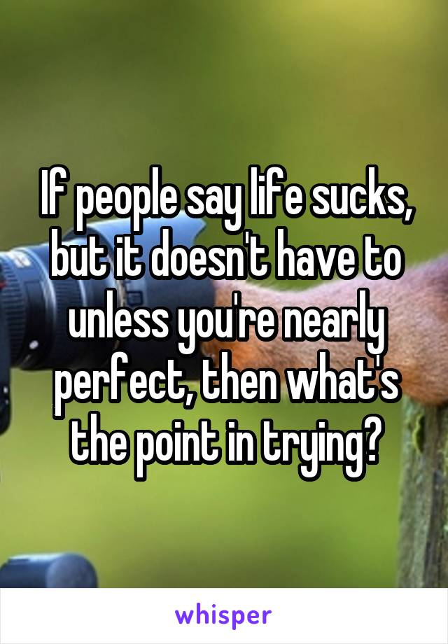 If people say life sucks, but it doesn't have to unless you're nearly perfect, then what's the point in trying?