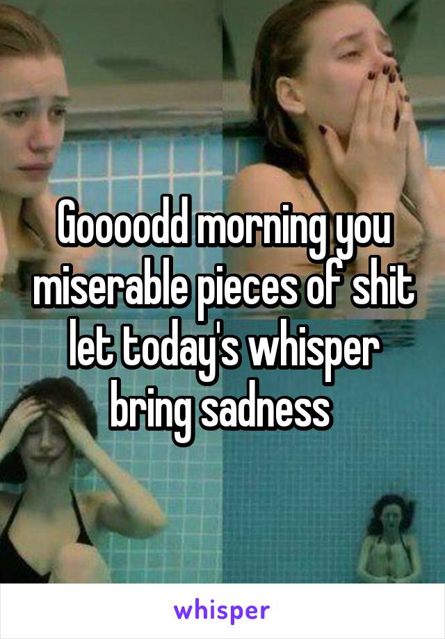 Goooodd morning you miserable pieces of shit let today's whisper bring sadness 