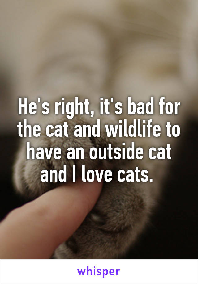 He's right, it's bad for the cat and wildlife to have an outside cat and I love cats. 
