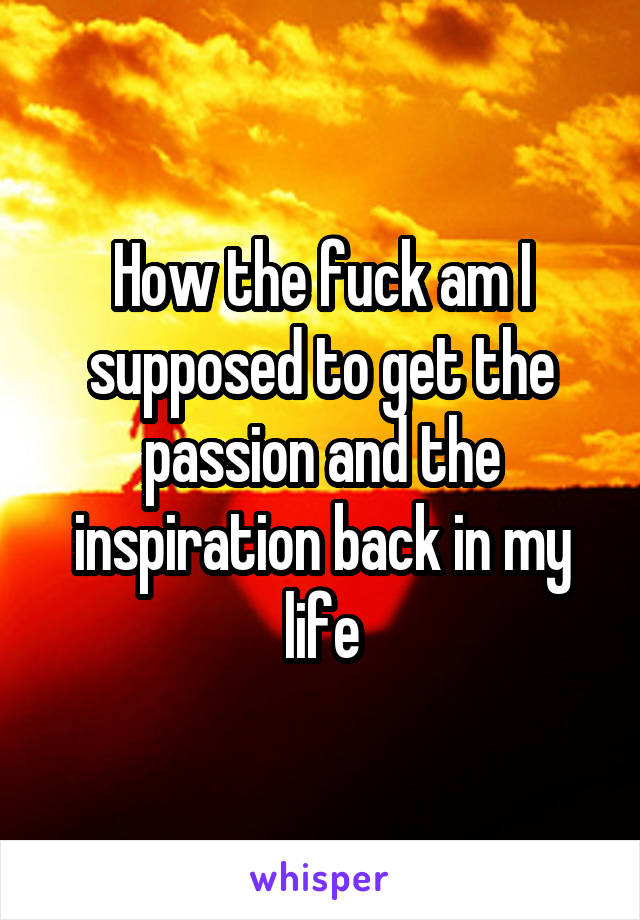 How the fuck am I supposed to get the passion and the inspiration back in my life