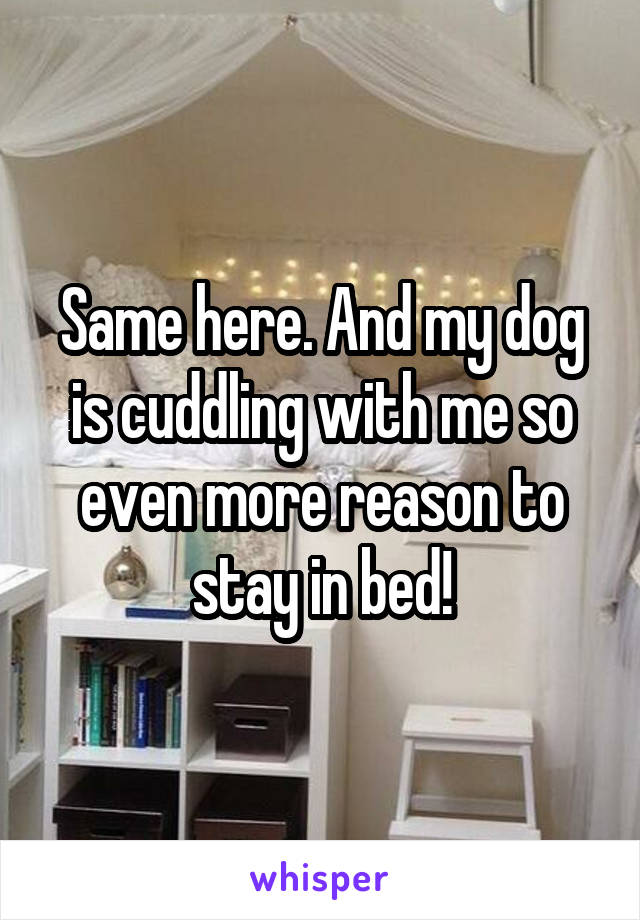 Same here. And my dog is cuddling with me so even more reason to stay in bed!