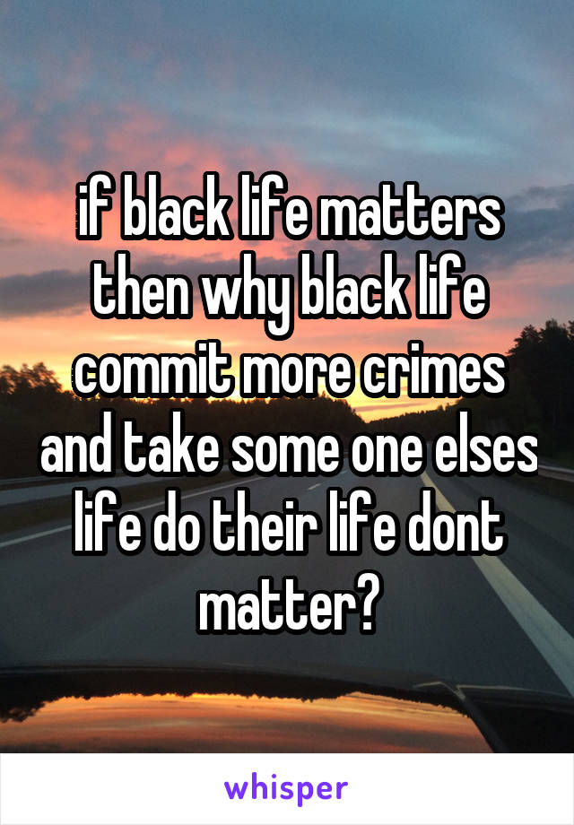 if black life matters then why black life commit more crimes and take some one elses life do their life dont matter?