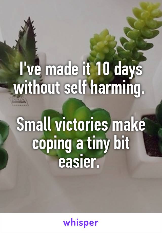 I've made it 10 days without self harming. 

Small victories make coping a tiny bit easier. 