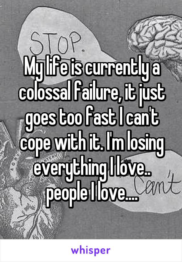 My life is currently a colossal failure, it just goes too fast I can't cope with it. I'm losing everything I love.. people I love....