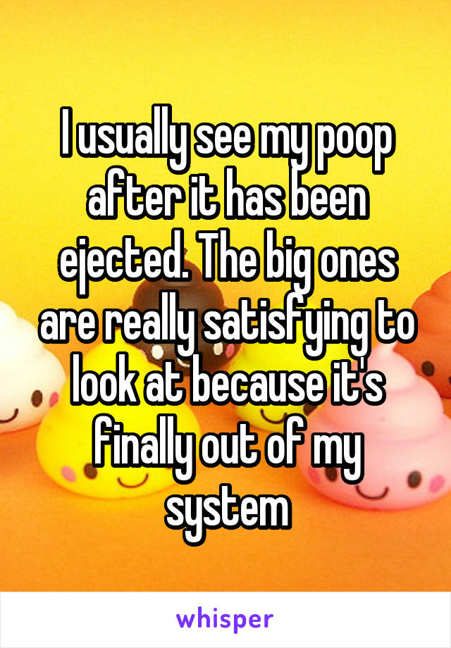 I usually see my poop after it has been ejected. The big ones are really satisfying to look at because it's finally out of my system