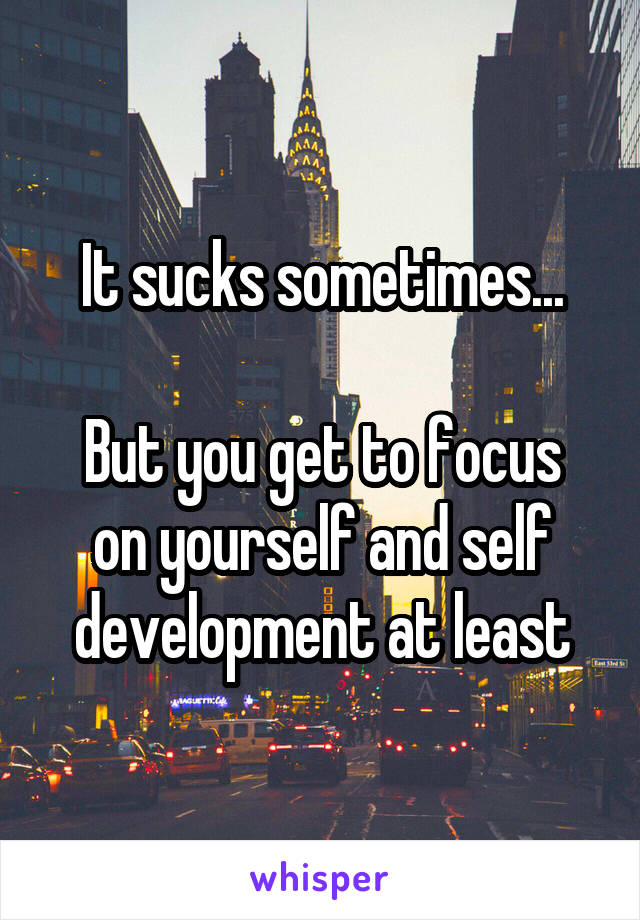 It sucks sometimes...

But you get to focus on yourself and self development at least