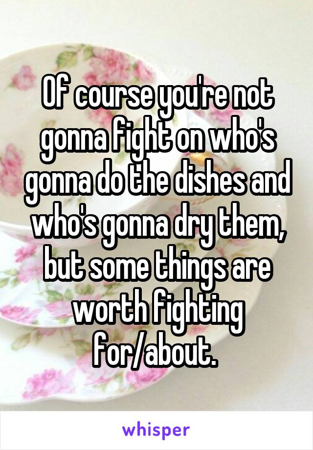 Of course you're not gonna fight on who's gonna do the dishes and who's gonna dry them, but some things are worth fighting for/about. 