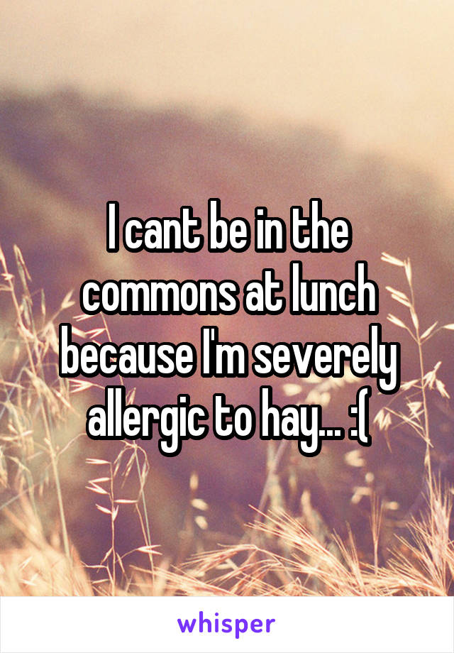 I cant be in the commons at lunch because I'm severely allergic to hay... :(