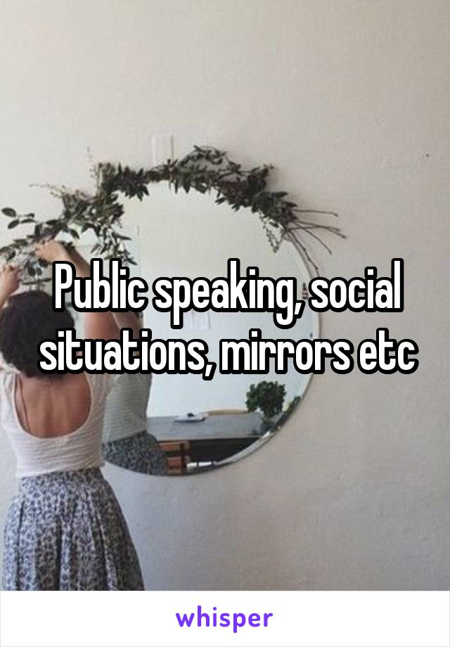 Public speaking, social situations, mirrors etc