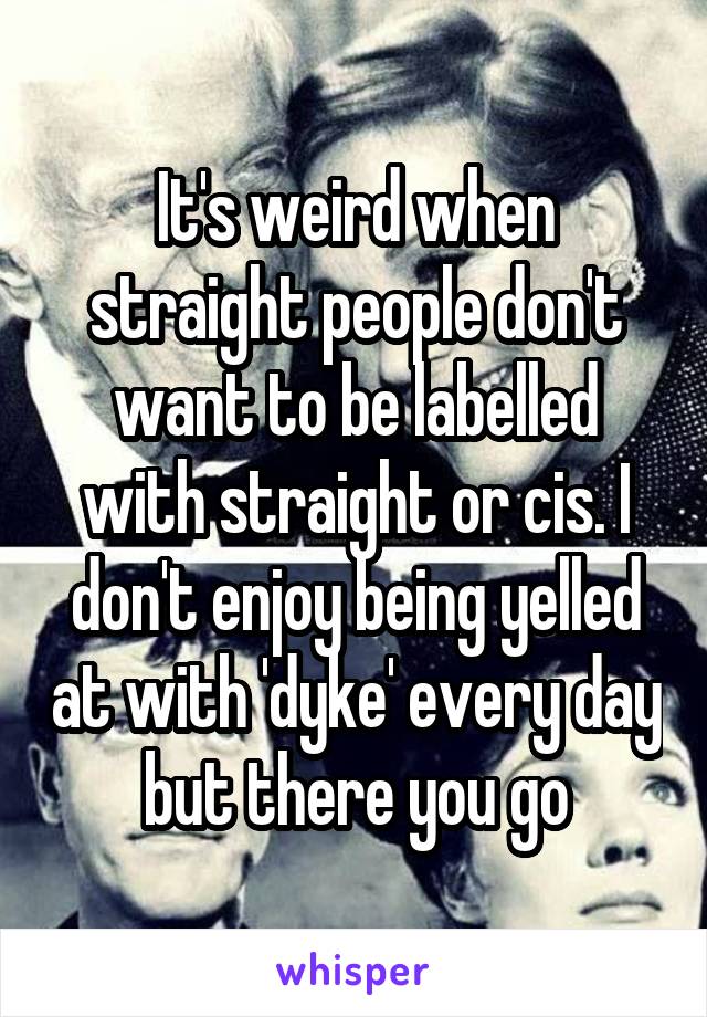 It's weird when straight people don't want to be labelled with straight or cis. I don't enjoy being yelled at with 'dyke' every day but there you go