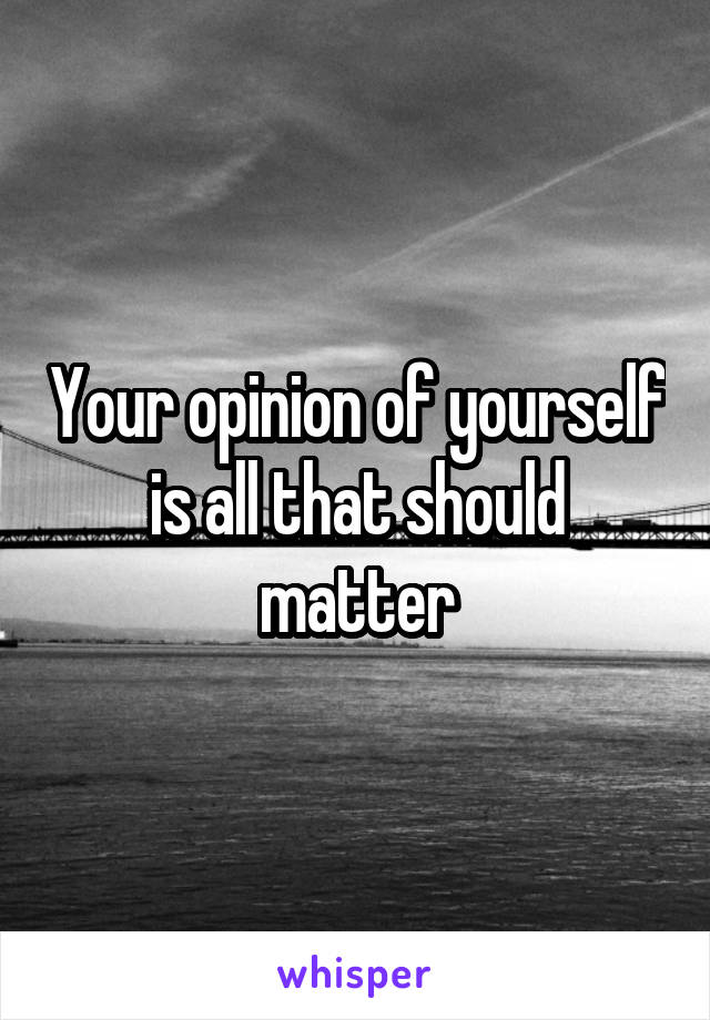 Your opinion of yourself is all that should matter