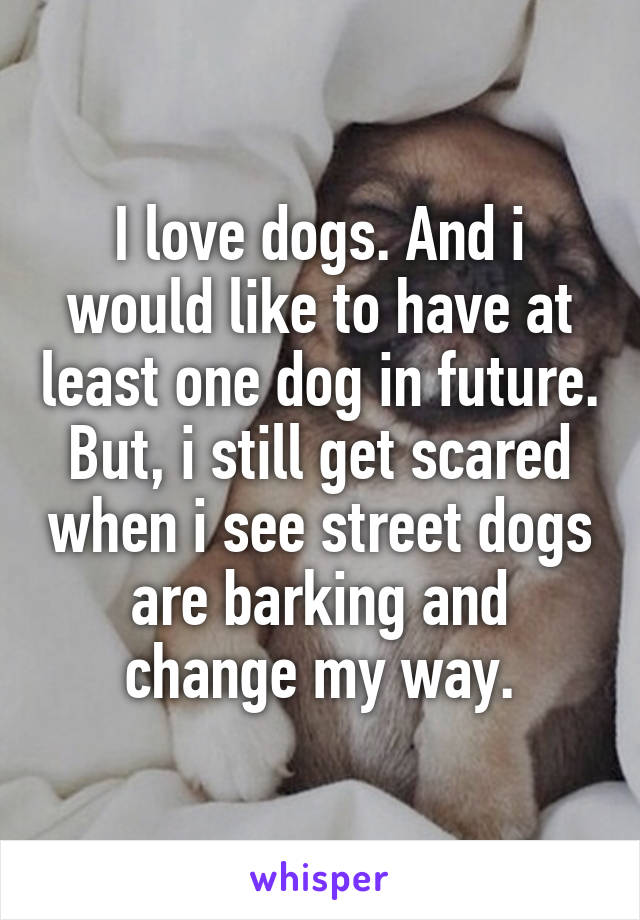 I love dogs. And i would like to have at least one dog in future. But, i still get scared when i see street dogs are barking and change my way.