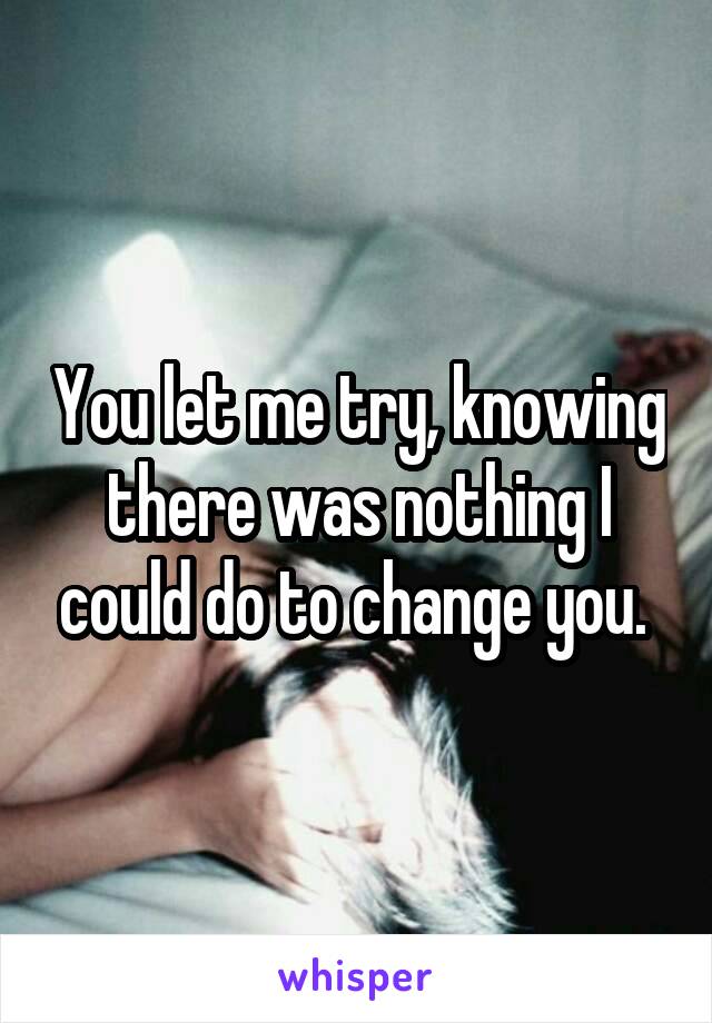 You let me try, knowing there was nothing I could do to change you. 