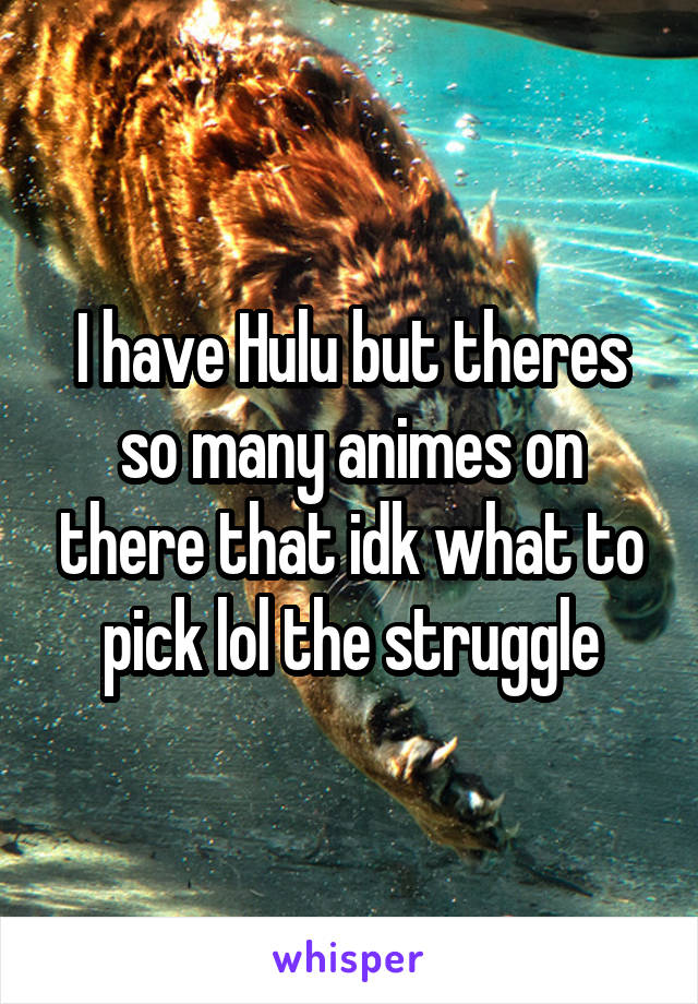 I have Hulu but theres so many animes on there that idk what to pick lol the struggle