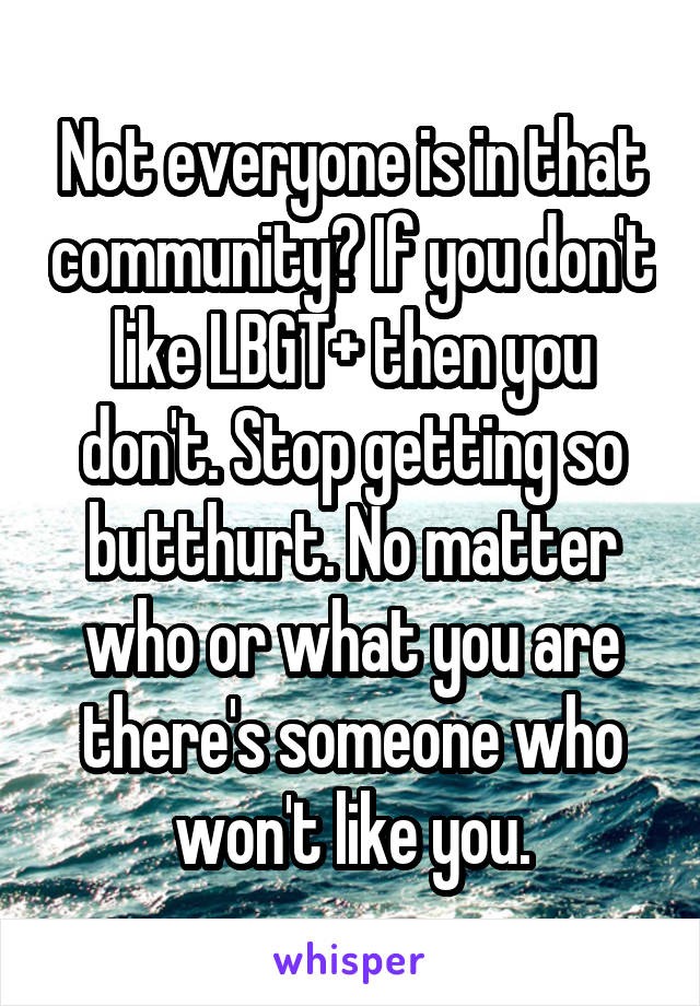 Not everyone is in that community? If you don't like LBGT+ then you don't. Stop getting so butthurt. No matter who or what you are there's someone who won't like you.