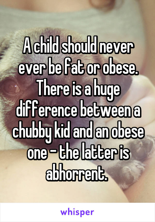 A child should never ever be fat or obese. There is a huge difference between a chubby kid and an obese one - the latter is abhorrent. 