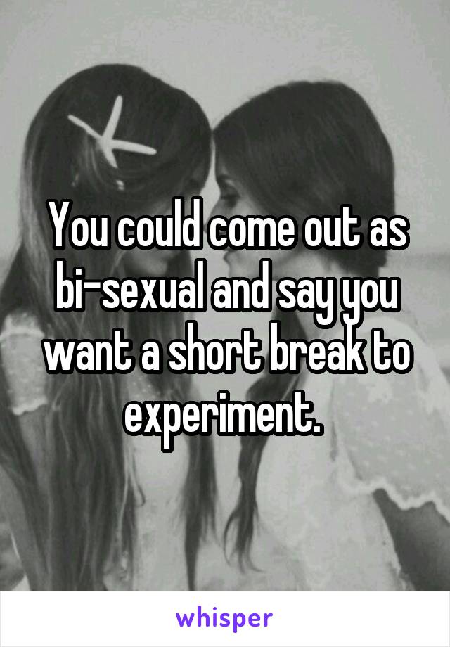 You could come out as bi-sexual and say you want a short break to experiment. 