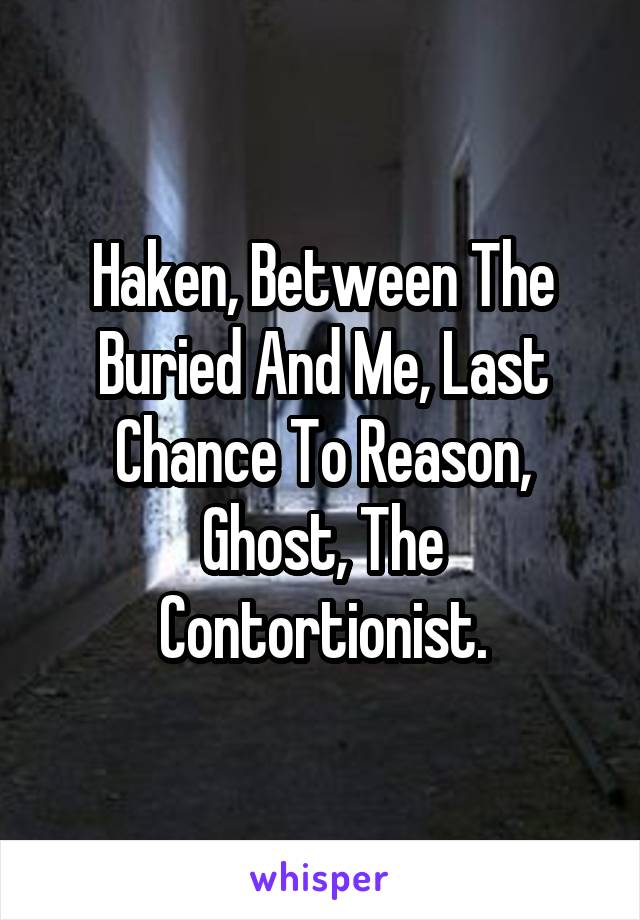 Haken, Between The Buried And Me, Last Chance To Reason, Ghost, The Contortionist.