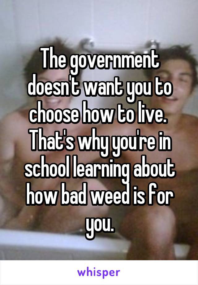 The government doesn't want you to choose how to live.  That's why you're in school learning about how bad weed is for you.