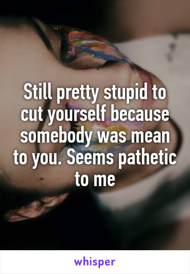 Still pretty stupid to cut yourself because somebody was mean to you. Seems pathetic to me
