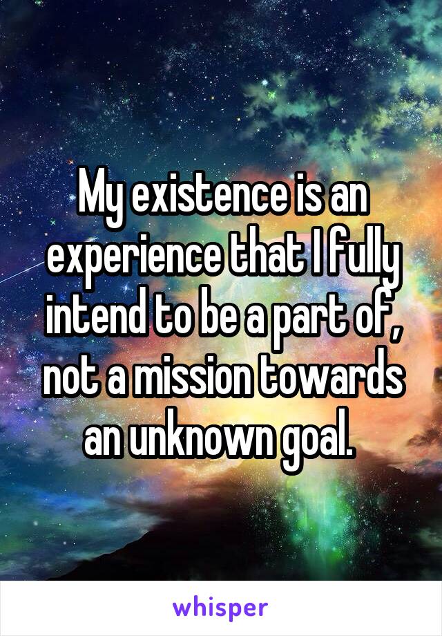 My existence is an experience that I fully intend to be a part of, not a mission towards an unknown goal. 