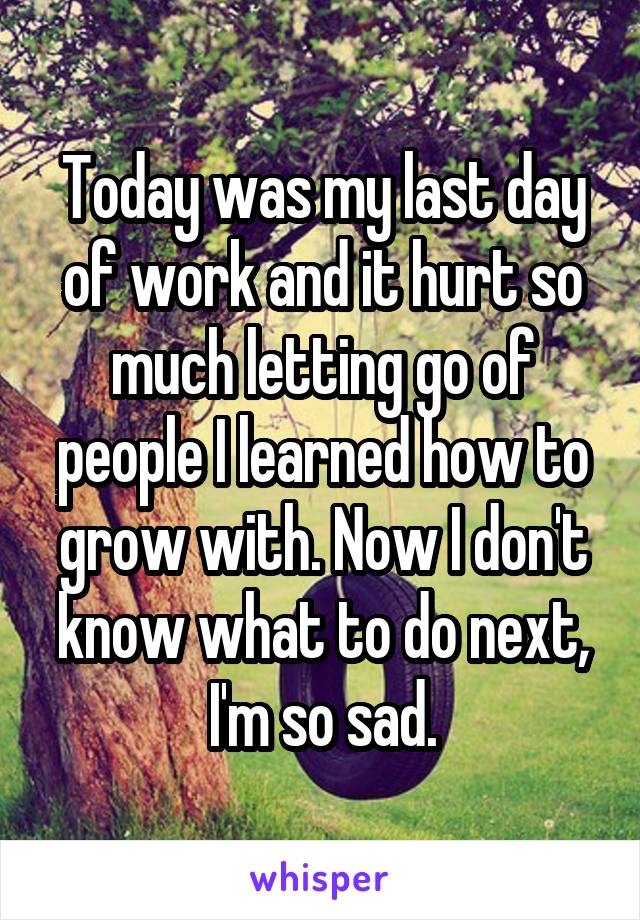 Today was my last day of work and it hurt so much letting go of people I learned how to grow with. Now I don't know what to do next, I'm so sad.