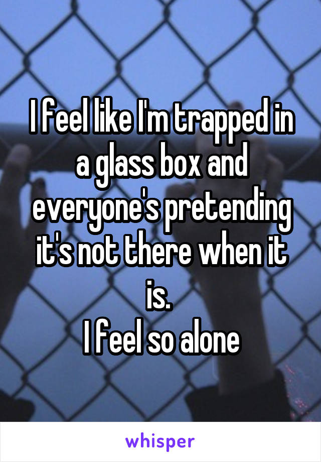 I feel like I'm trapped in a glass box and everyone's pretending it's not there when it is. 
I feel so alone