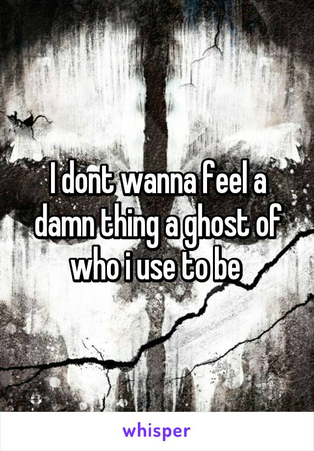 I dont wanna feel a damn thing a ghost of who i use to be 