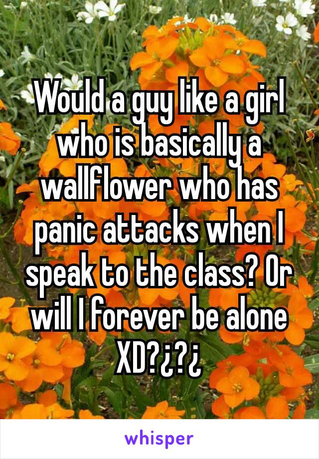 Would a guy like a girl who is basically a wallflower who has panic attacks when I speak to the class? Or will I forever be alone XD?¿?¿