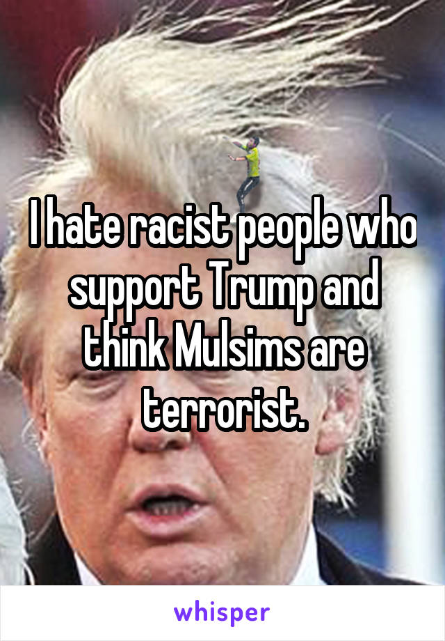 I hate racist people who support Trump and think Mulsims are terrorist.
