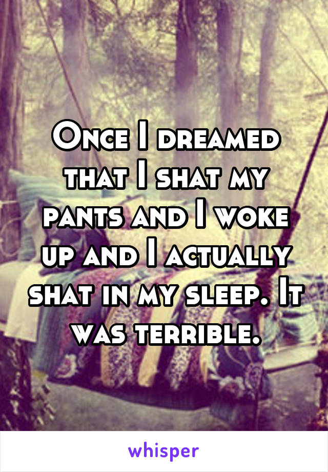 Once I dreamed that I shat my pants and I woke up and I actually shat in my sleep. It was terrible.