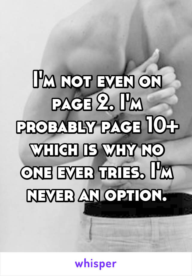 I'm not even on page 2. I'm probably page 10+ which is why no one ever tries. I'm never an option.