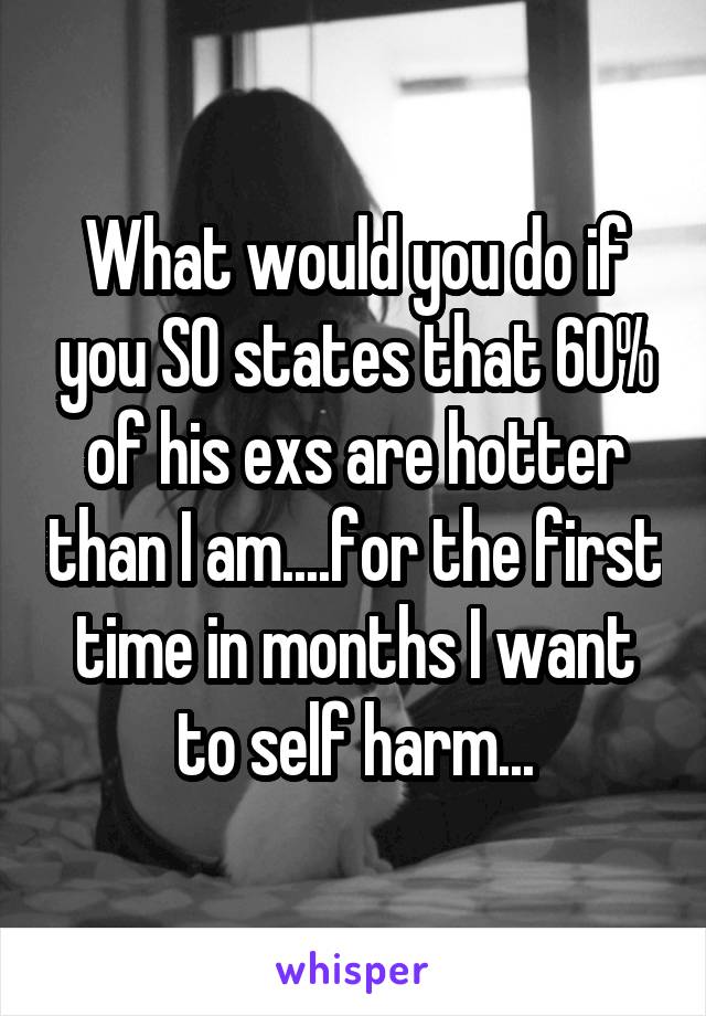 What would you do if you SO states that 60% of his exs are hotter than I am....for the first time in months I want to self harm...