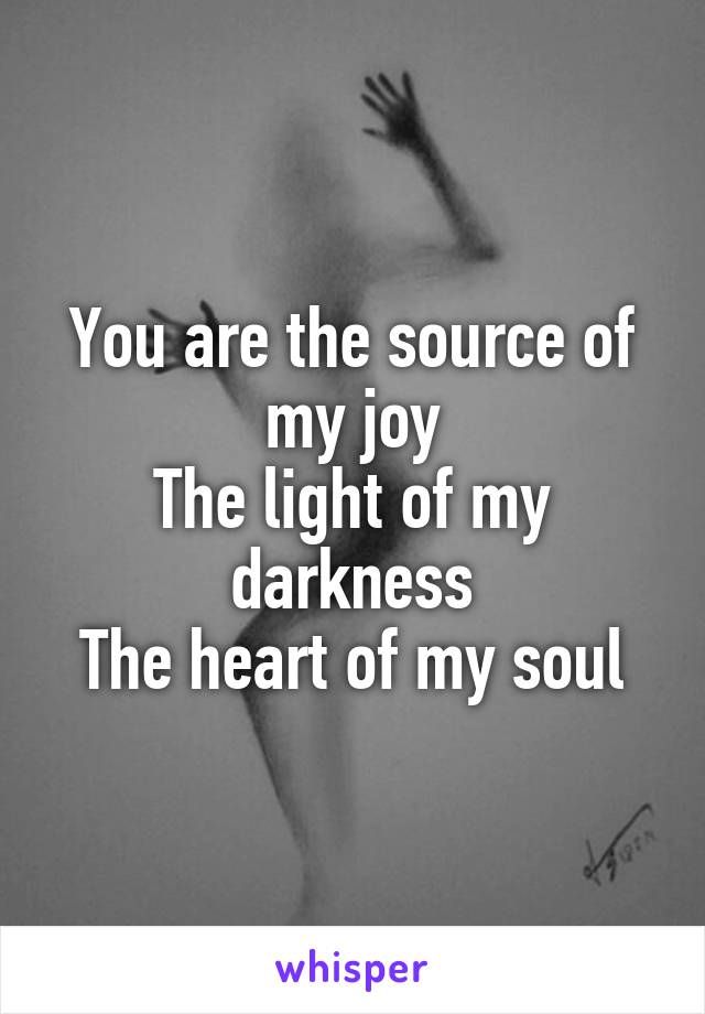 You are the source of my joy
The light of my darkness
The heart of my soul