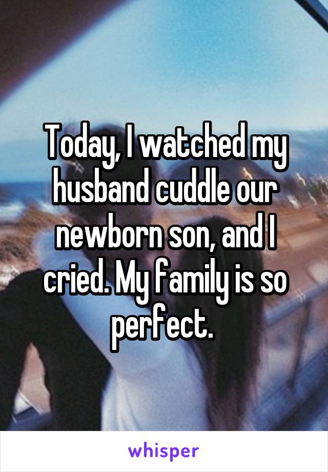 Today, I watched my husband cuddle our newborn son, and I cried. My family is so perfect. 