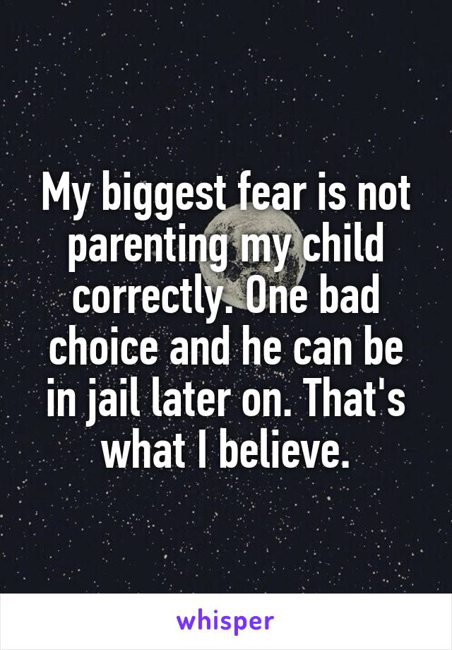 My biggest fear is not parenting my child correctly. One bad choice and he can be in jail later on. That's what I believe.