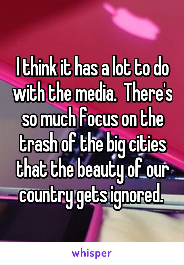 I think it has a lot to do with the media.  There's so much focus on the trash of the big cities that the beauty of our country gets ignored. 