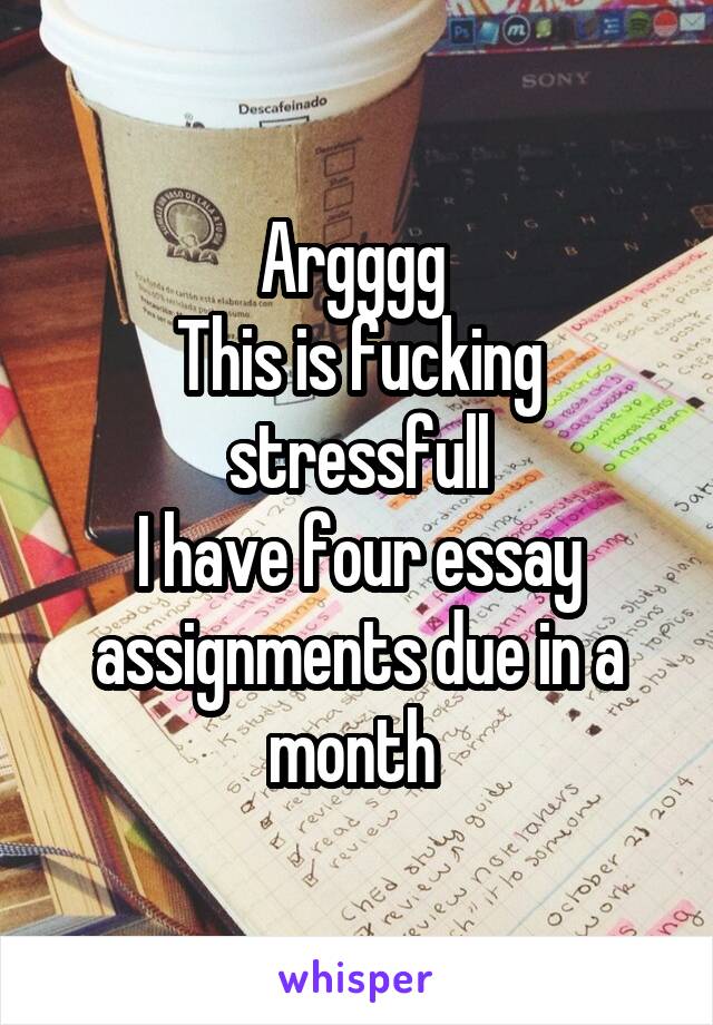Argggg 
This is fucking stressfull
I have four essay assignments due in a month 