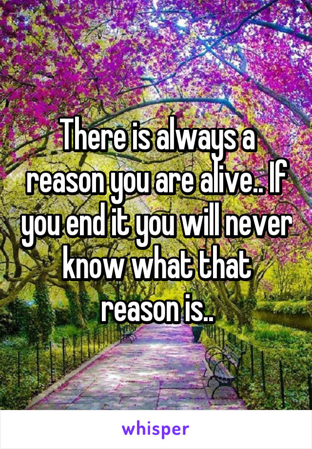 There is always a reason you are alive.. If you end it you will never know what that reason is..