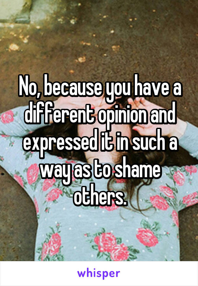 No, because you have a different opinion and expressed it in such a way as to shame others.