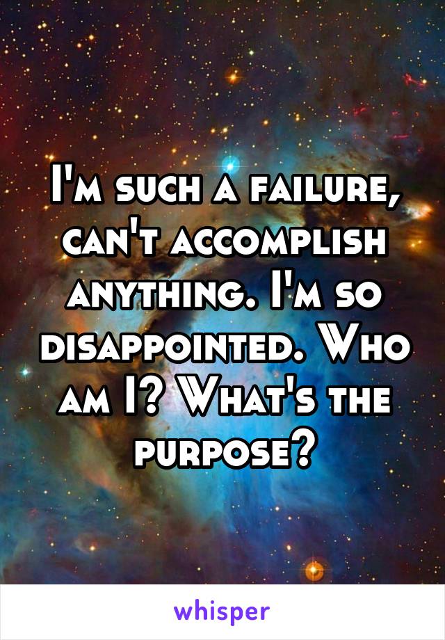 I'm such a failure, can't accomplish anything. I'm so disappointed. Who am I? What's the purpose?